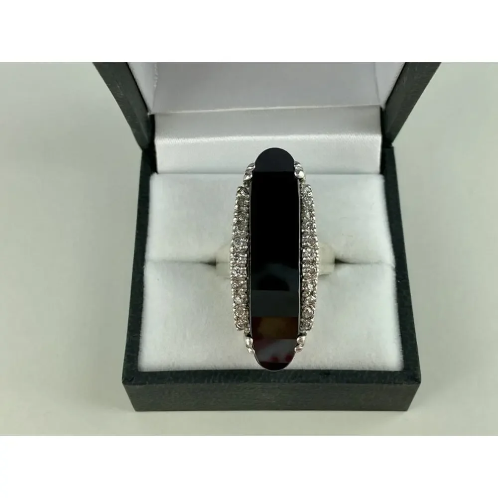 925 Sterling Silver Nephrite & Quartz Ring Size 8
